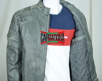 Olive Green Leather Jacket For Men Quilted Lining Wax Impregnated