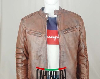 Men's Faded Brown Leather Jacket Fashion Jacket