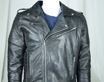Mens Biker Leather Jacket Fashion Leather Jacket Retro Biker Sheep Leather Jacket