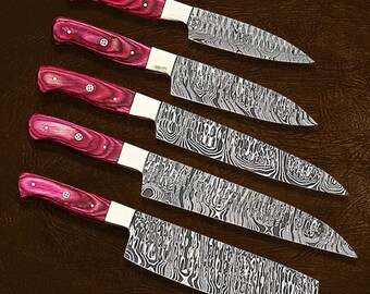 Handmade Damascus chef knife set of 5 pcs