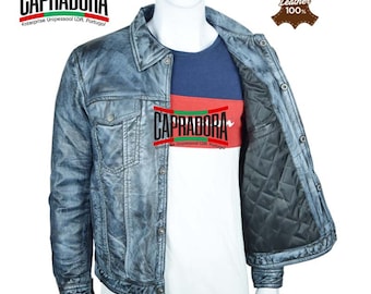 Waxed Leather Jacket Premium Quality Blue Sheep Leather Jacket