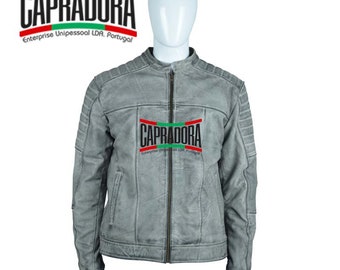 Mens Leather Jacket, Quilted Lining, Genuine Grey Leather Fashion Jacket