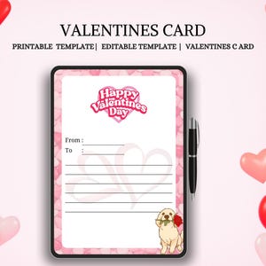 Tarjeta del día de San Valentín | Tarjeta de amor editable e imprimible | Tarjeta romántica personalizable | Descarga instantánea de la tarjeta de San Valentín en PDF