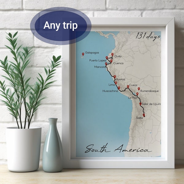 Custom Travel Map | Adventure Road trip Illustrated Poster| Personalized Trip Souvenir Print | Customizable Wanderlust Country Wall Art