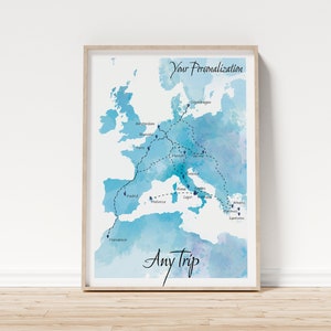 Mapa de viaje por carretera con acuarela personalizable/Póster de viaje de aventura/Impresión de recuerdo de viaje personalizada/Arte de pared único y personalizado con temática de pasión por los viajes
