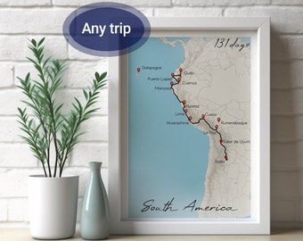 Customizable Travel Map | Adventure Road trip Illustrated Poster| Personalized Trip Souvenir Print | Custom Wanderlust Country Wall Art