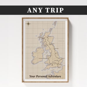 Mapa de viaje personal de estilo antiguo / Diseño de cartografía para viajes de aventura por carretera / Impresión de recuerdo de viaje personalizable / Ilustración retro personalizada / Digital