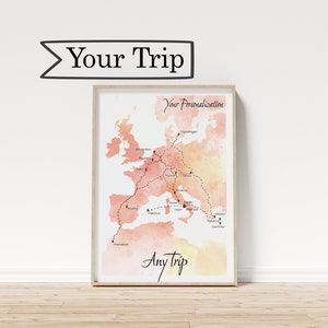 Einzigartige Aquarell Landkarte | Abenteuer Roadtrip Poster | Personalisierte Reise Souvenir Druck | Anpassbare Wanderlust Country Wall Art