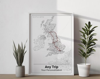 Personalized Trip Souvenir Print | Custom Travel Map | Unique Adventure Road trip Poster |  Customizable Wanderlust Country Wall Art