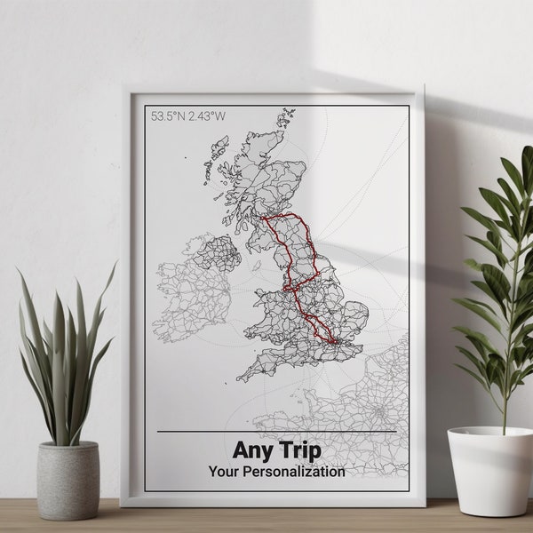 Personalisierte Reise Souvenir Druck | Individuelle Landkarte | Einzigartiges Adventure Road Trip Poster | Anpassbare Wanderlust Country Wall Art