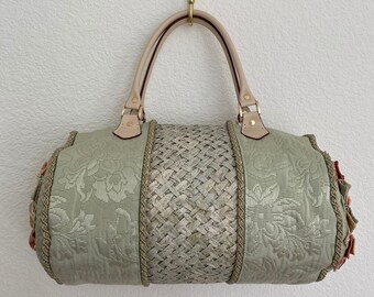 QUILTED BOLSTER BAG - Rami Kim Fascination One of a Kind Handmade High-End Exotic Original Design with 3-Dimensional Folded Flower