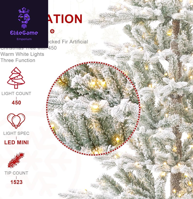 8ft Deluxe Prelit Flocked Fir Artificial Christmas Tree With Etsy