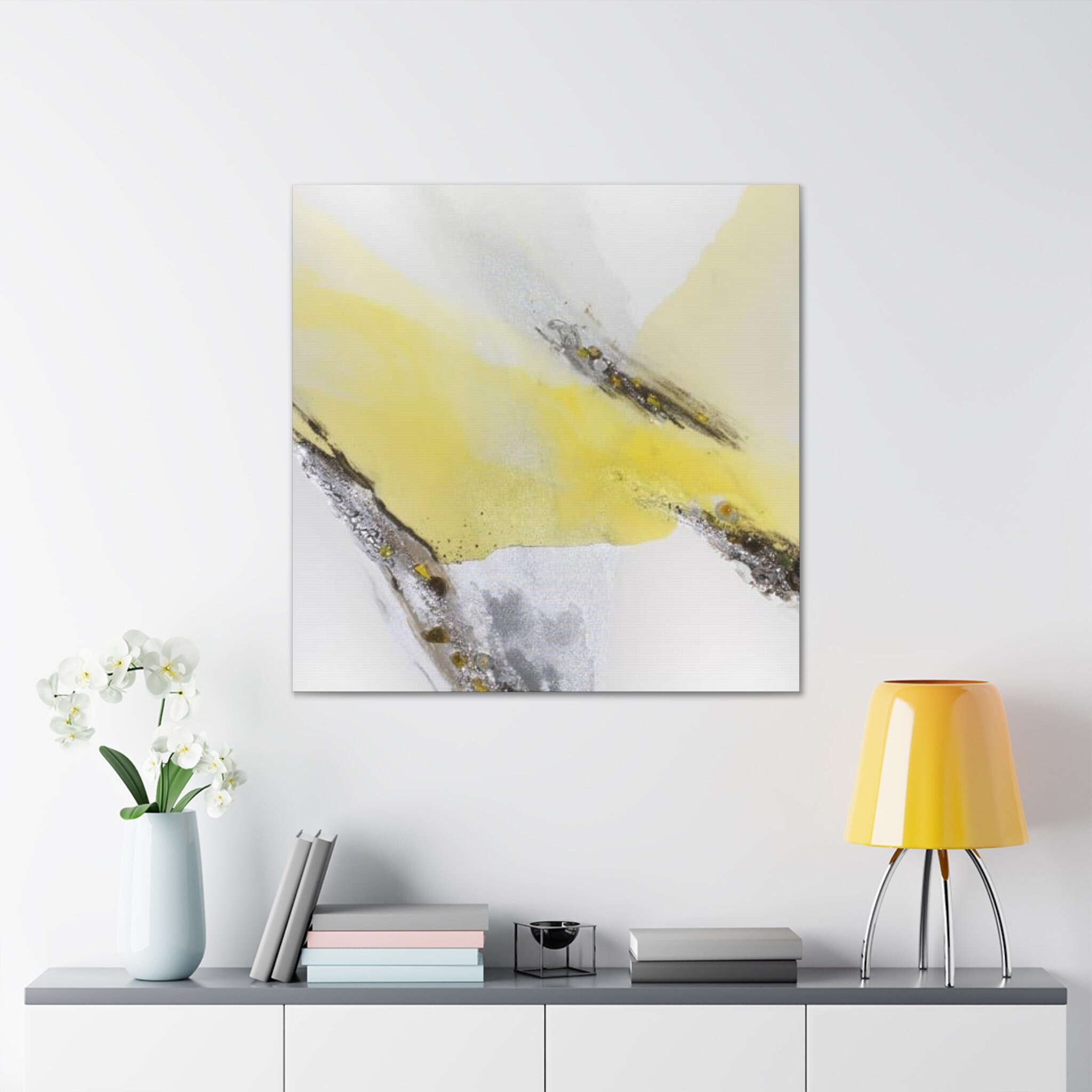 Divine Light Yellow and Black Wall Abstract Art. Art by US Based