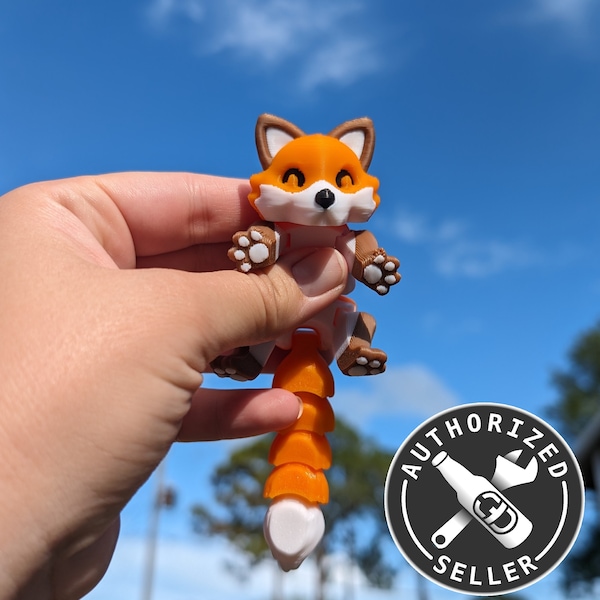 Flexi Fox 3D printed figure - Mini Fox- cute miniature animal - articulated animal model - cute desk critter