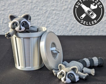 Flexi Raccoon 3D Printed Articulated Figure With or Without Trash Can Accessory: Trash Panda