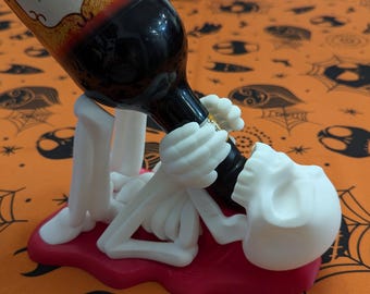 Drinking Skeleton 3D Printed Bottle Holder: Wine Rack, Halloween Decor, Spooky
