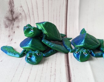 Smiling Sea Turtle 3D Printed Articulated Figure: Happy Turtles, Ocean Life, Beach Desk Pal