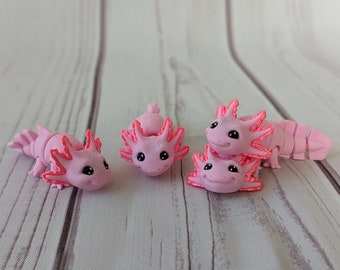 Mini Axolotl 3D Printed Articulated Figure: Customizable Pocket Pal, Miniature Desk Pet