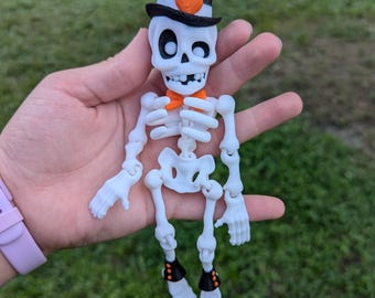 Dapper Skeleton 3D Printed Articulated Figure: Spooky Gentleman, Halloween Decor