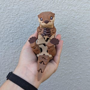 River Otter 3D Printed Articulated Figure: Mama and Baby Set, Wildlife Poseable Model