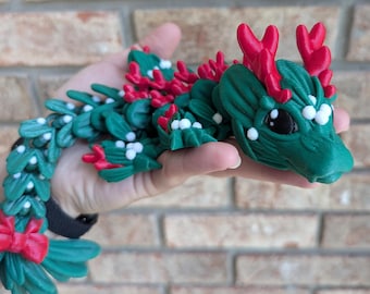 Mistletoe Dragon 3D Printed Articulated Figure: Christmas, Stocking Stuffer