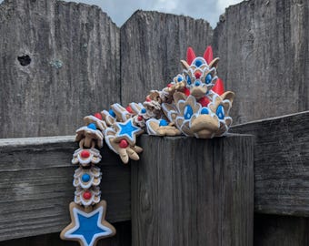 Baby Star Cookie Dragon 3D Printed Articulated Figure: Patriotic USA Flexi Fidget Model