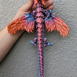 Fantasy Dragon Model - Colorful Winged Dragon Figure - 3D Printed Articulated Flexi Dragon - Unique Medieval Gift