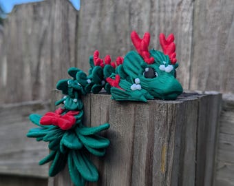 Mistletoe Dragon Tadling 3D Printed Figure: Christmas Stocking Stuffer, Holiday Fidget Flexi