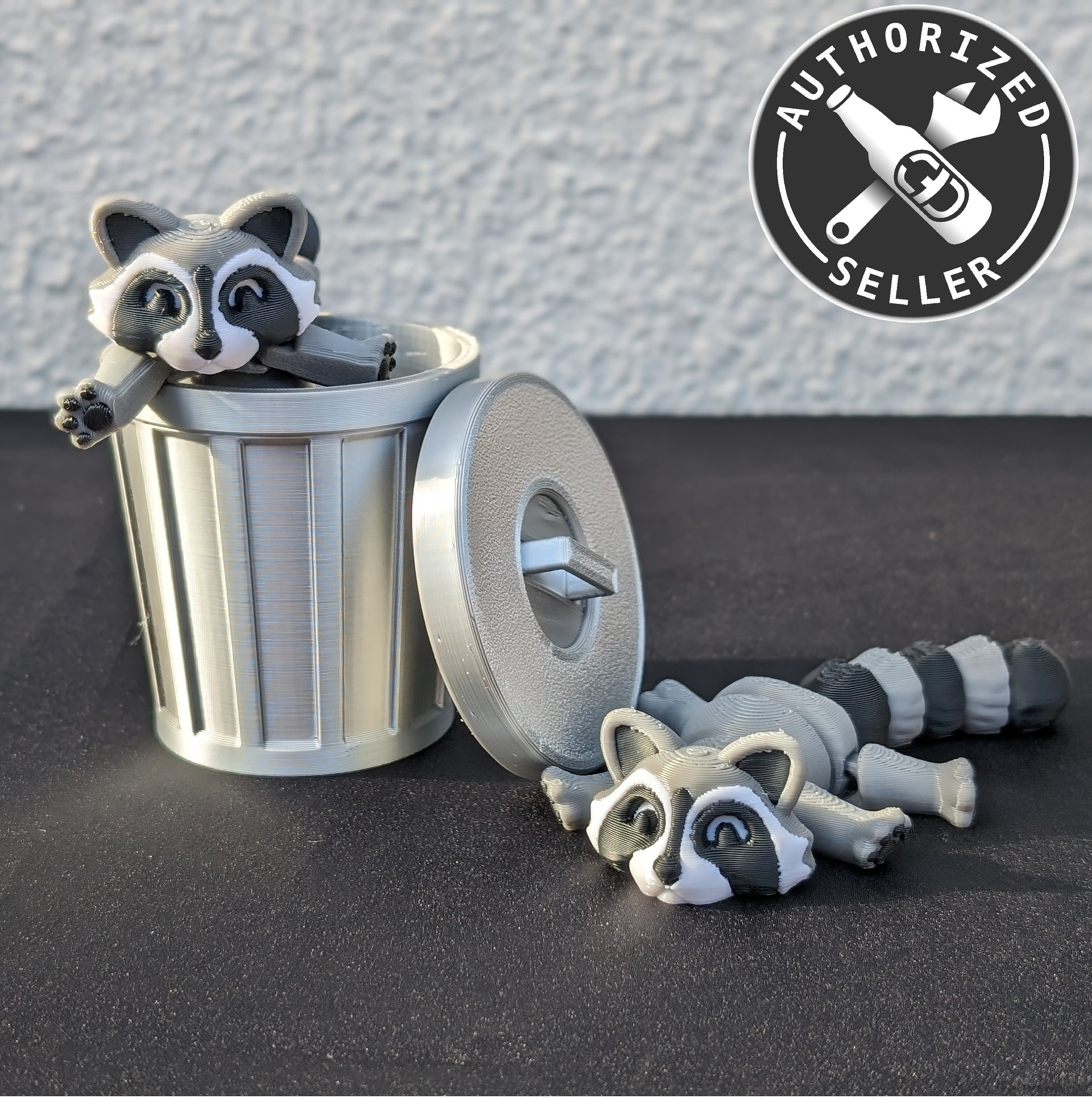 Flexi Raccoon 3D Printed Articulated Figure With or Without Trash