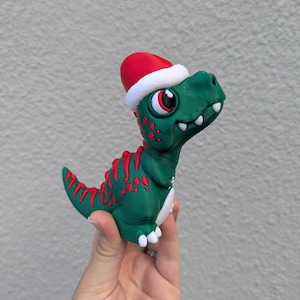Santa Dinosaur 3D Printed Model: Desk Buddy, Holiday Decor, Ornament, Xmas T-Rex