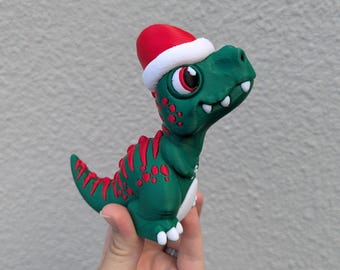 Santa Dinosaur 3D Printed Model: Desk Buddy, Holiday Decor, Ornament, Xmas T-Rex
