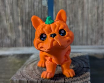 Pumpkin Dog 3D Printed Articulated Figure: Halloween, Spooky Fall Decor, Mini Pumpkin Bulldog