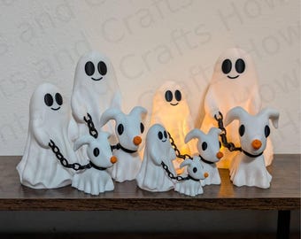 Ghost Dog Walker 3D Printed Figure: Light Up Decor, Halloween, Fall, Spooky, Dog Lover
