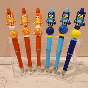 Blue & Orange Cartoon Dog Beaded Pens