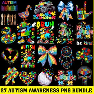 27 Autism Png Bundle, Autism Coquette Bow Png, Autism Awareness Png, Puzzle Autism Ribbon, Teacher Autism, Autism Month Png, Autism Mom Png