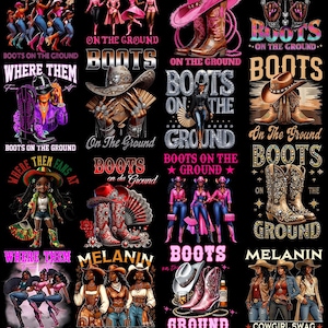 30 Boots On the Ground PNG Bundle, Where Them Fans At Png, Cowgirl Cowboy Boots PNG, Black Rodeo Girl Clipart, Black Cowgirls Png