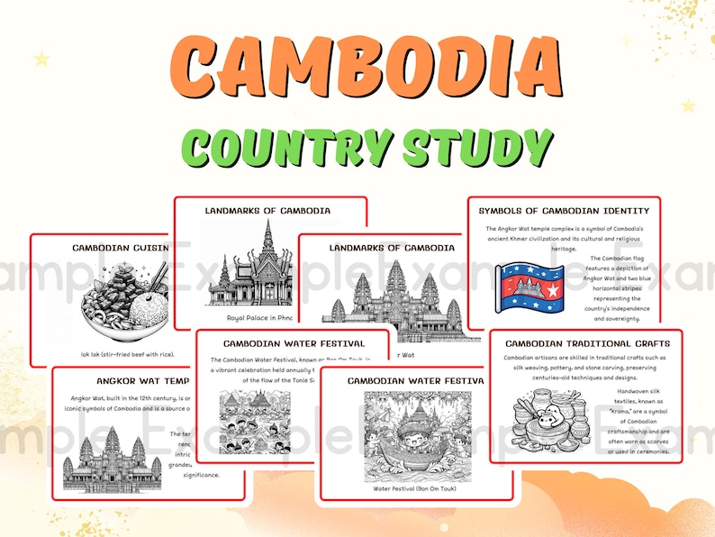 Cambodia Country Study+coloring+ex Activities-explore Rich Culture - Etsy