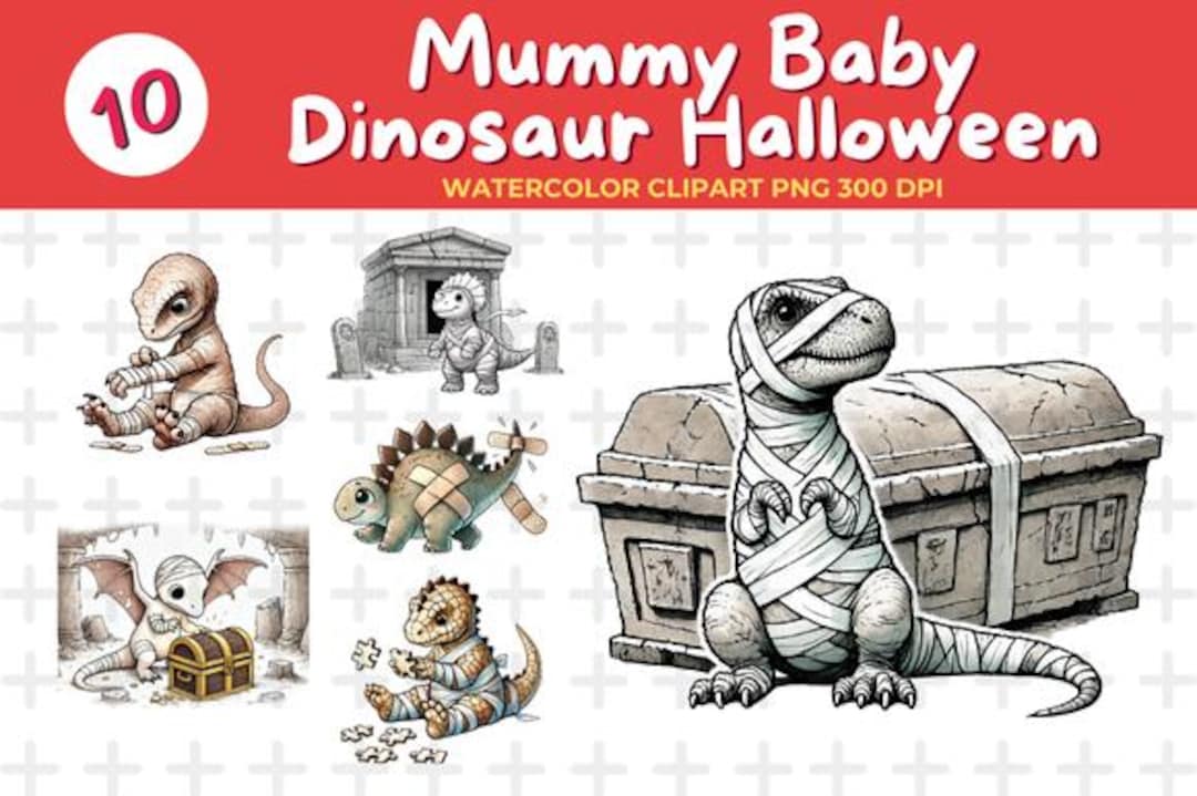 Mummy Baby Dinosaur Halloween PNG Collection for Kids | Mummy Dino ...