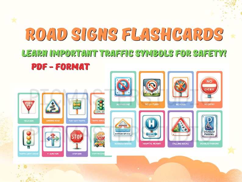 Road Signs Flashcards for Kids Learn Safety and Signs Fun, Educational Cards for Young Learners