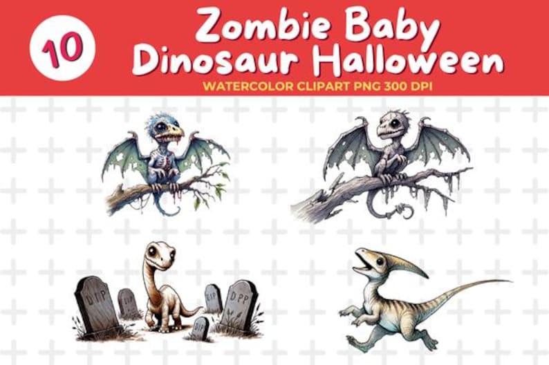 Zombie Baby Dinosaur Halloween PNG Collection for Kids | Zombie Dino ...