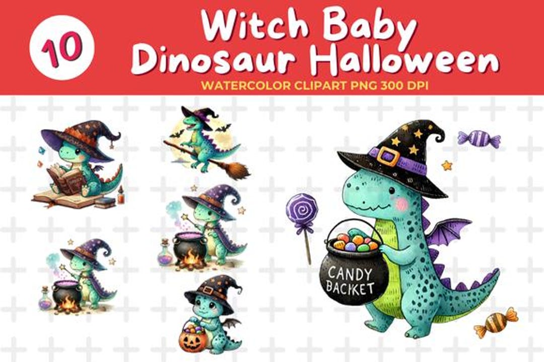 Witch Baby Dinosaur Halloween PNG Collection for Kids | Witch Dino ...