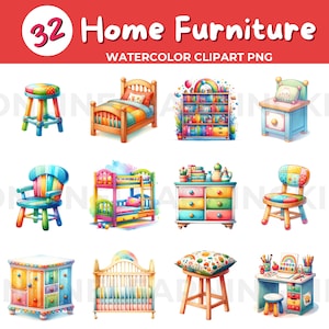 32 Möbel Clipart PNG | Kinderzimmer Möbel png | süßes Haus Clipart | Cartoon Wohnkultur | Schlafzimmer Clip Art