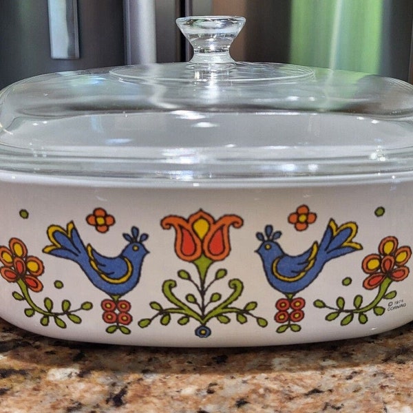 Corning Ware Country Festival Friendship Blue Birds 2 qt Casserole Dish A-2-B