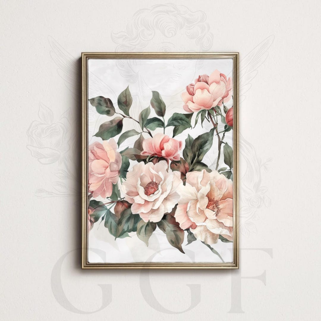 Vintage Floral Wall Art Poster, Soft Pink Rose Botanical Print ...