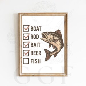 Funny Fishing Checklist Poster Fish Wall Art Angler Gift Lake House Decor Rustic Cabin Print