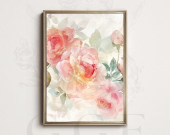 Blush Pink Floral Wall Art Poster, Romantic Rose Print, Cottagecore Bedroom Decor, Elegant Botanical Wall Art