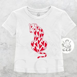 Heart Panther Baby Tee, Valentines Day Cute Cat Shirt, Coquette Aesthetic Crop Top, Soft Girl Animal Tee, Flirty Gift for Her