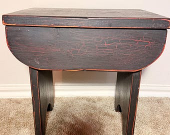 Small Shaker / Bucket Wooden Bench, Distressed Antique Style Stool – Rustic Country Home Decor Versatile