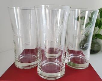 Vintage Highball Glasses Etched with Wheat and Chaff - Set of 4