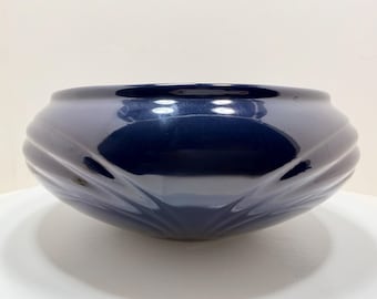 Vintage Haeger 80s Art Deco Navy Blue Ceramic Saucer Planter Made in the USA